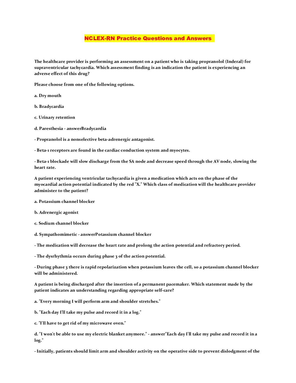 Preview image of NCLEX-RN Practice Questions and Answers document